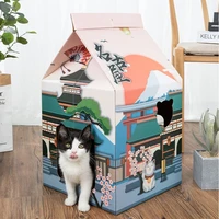 corrugated papper milk box cat house home bed breathable rabbit kitten cat nest scratch pad cardboard for pet cat sleeping house