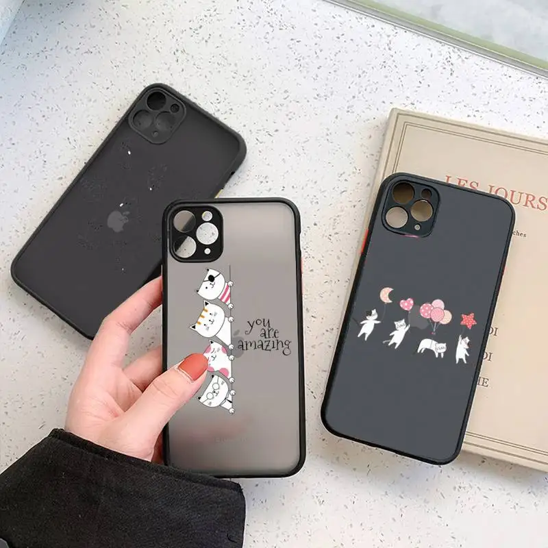 

Creative white Cute cartoon cat Phone Case For iphone 12 11 7 8 plus mini x xs xr pro max matte transparent cover