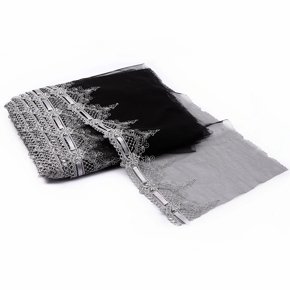 2 ярдов/партия кружевная ткань из тюля с вышивкой шириной 20 см Черная лента