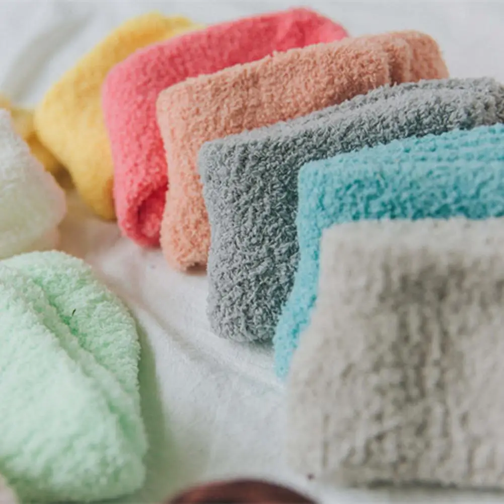 

Winter Women Solid Color Thicken Warm Fluffy Cotton Middle Tube Bed Floor Socks Home Women Girls Soft Bed Floor Warm Socks