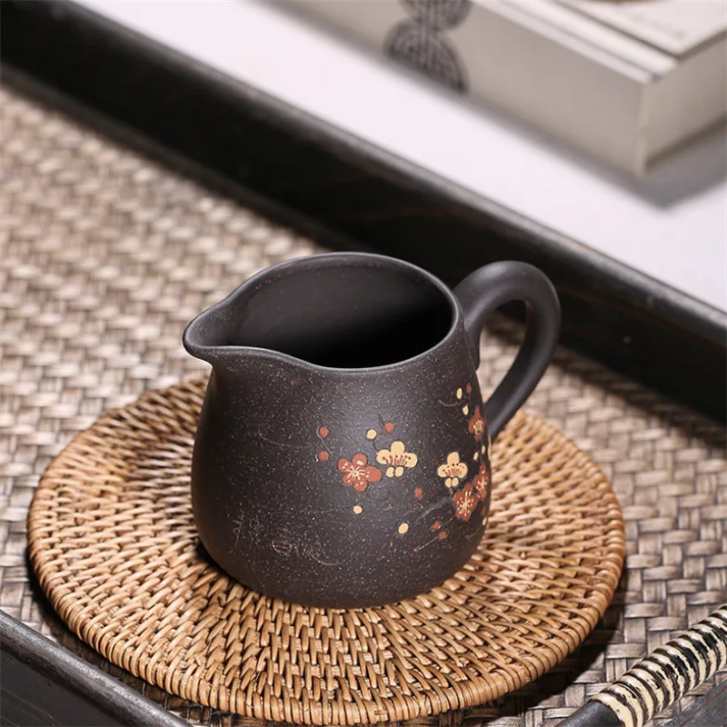 Yixing Purple Clay Carved Hand-painted Plum Fair Cup with Handle Tea Set Office Drinkware Handmade Cha Hai Household | Дом и сад