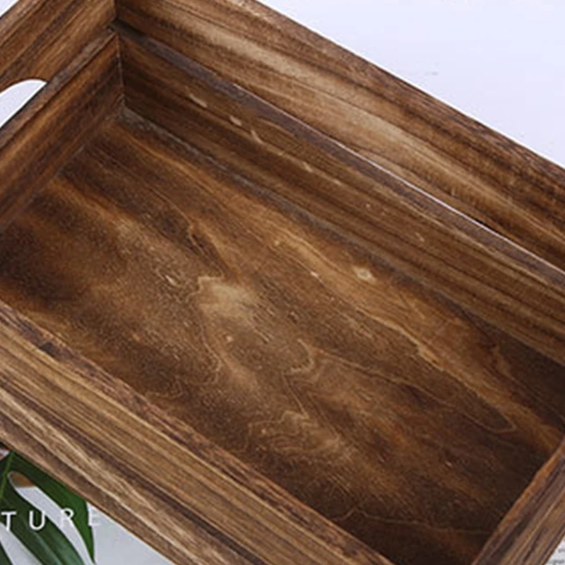 

Creative Wooden Storage Box Desktop Organizer Retro Table Tray with Handle for Bathroom Kitchen Home Decoration