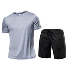 2 шт.компл. Мужская спортивная одежда футболка с коротким рукавом спортивная одежда компрессионный костюм для спортзала эластичный спортивный костюм Ropa Deportiva комплект для бега