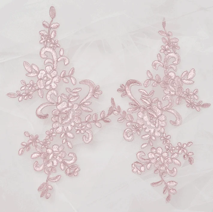 bean pink 4 шт./2 пары 25*12 см зеркало Venise леди шитье золото слоновой кости красный цветок цветочные кружева планки аппликация патч для свадебного платья - Цвет: bean pink
