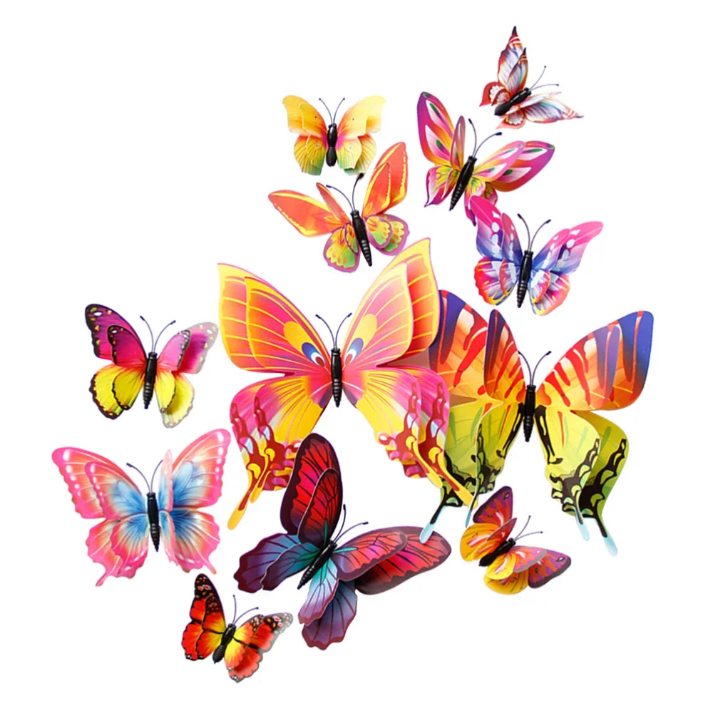 12 шт. наклейки на стену с бабочками 3D двухслойные симуляторы Переводные картинки
