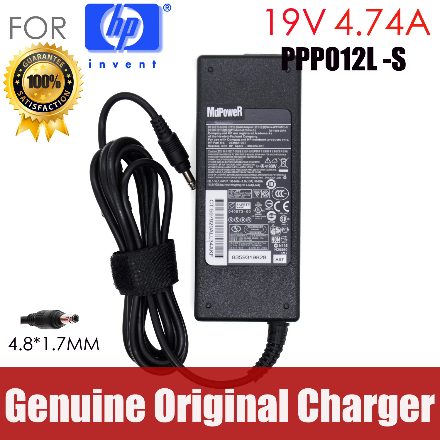 Оригинальное зарядное устройство для ноутбука 19 в 4,8 а 90 Вт 1,7 x мм с адаптером переменного тока для HP PPP012L-E PPP014L-S V3000 V3200 V3700 V3900 V3900 V6000 V9000