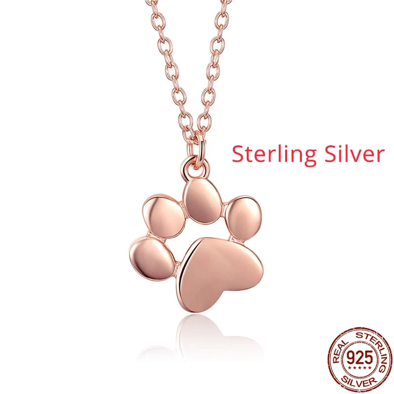 Sterling Silver BAMOER горячая Распродажа серебро и золото цвет милые животные отпечатки собачьих лап кошка следы колье с подвеской в виде лапы подвески женские серебряные ювелирные изделия SCN275 - Окраска металла: Sterling Silver