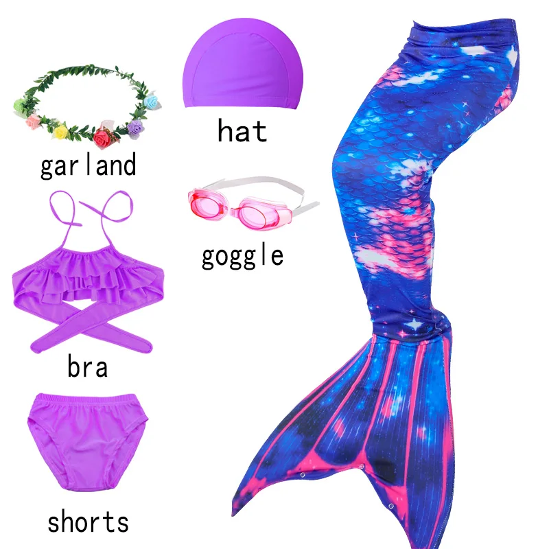 6pcs with purple-E ; комплект из 3 предметов на Хэллоуин; детский купальник с хвостом русалки и шортами для девочек; платье для плавания с топом для девочек - Цвет: 6pcs with purple-E