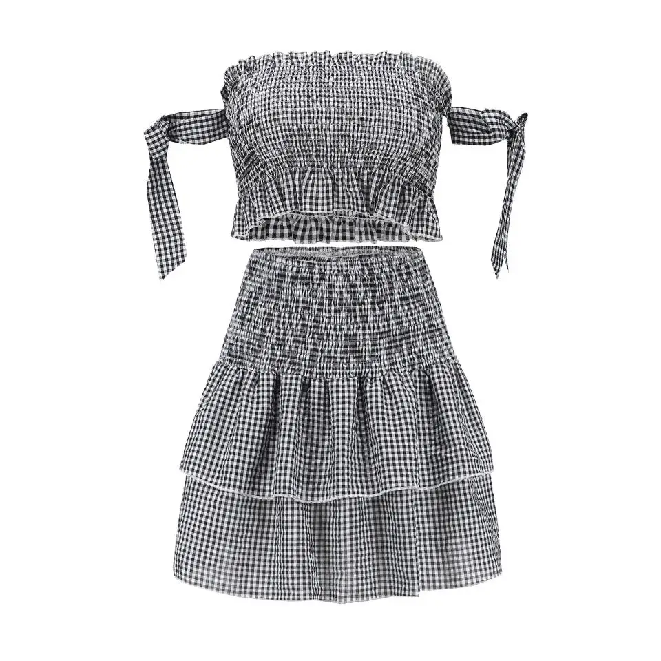 

Sexy women's Plaid short bra top and skirt suit