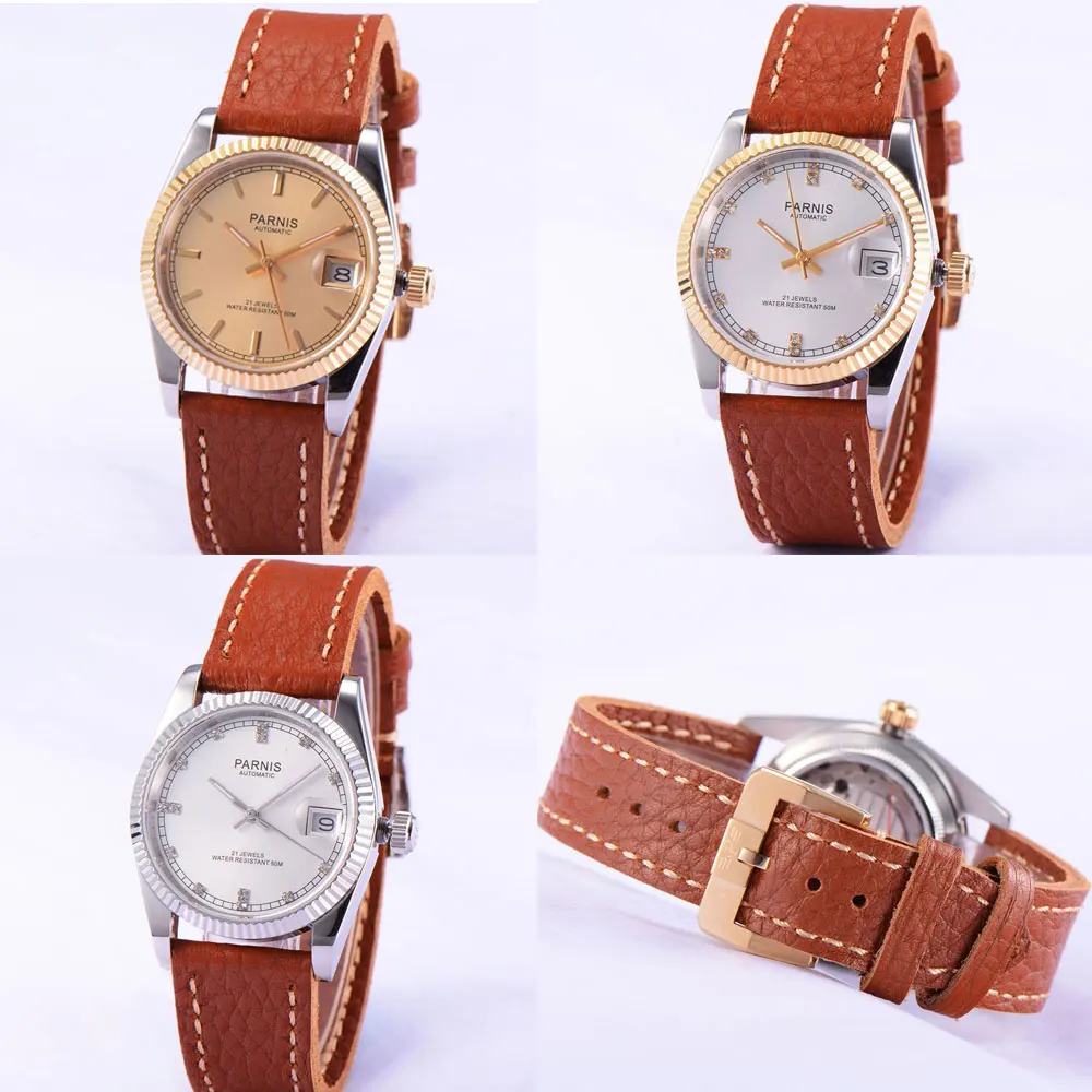 Часы наручные PARNIS мужские с автоподзаводом люксовые сапфировым стеклом чехлом