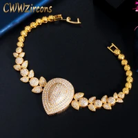 cwwzircons shiny yellow gold color cubic zirconia leaf charm bracelet bangle for women wedding party jewelry accessories cb223