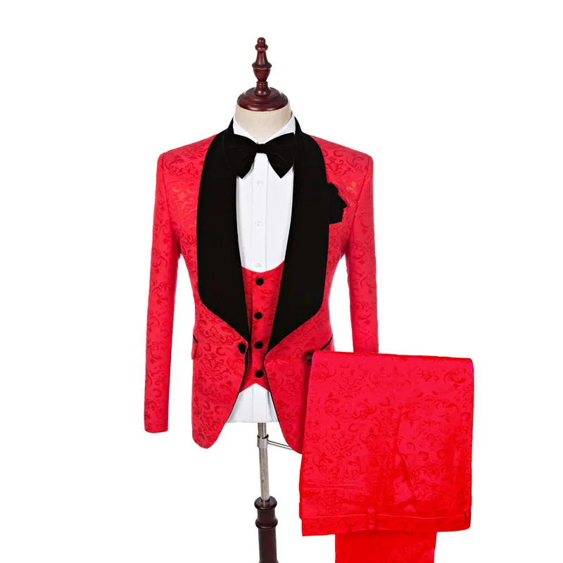 

Red Men Suits Costume Custom Made Wedding Groom Casual Business Slim Fits Social Blazer Office Party Prom Suit Jacket+Pants+Vest