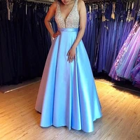 sexy long satin prom dresses for women beaded floor length custom made gala jurken special occasion event for women wear