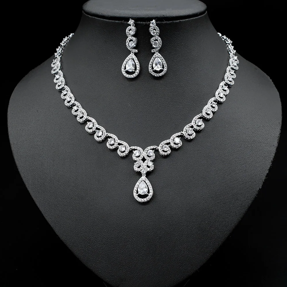

HIBRIDE Luxury AAA Cubic Zirconia Pave Wedding Jewelry Set 2pcs Earring Necklace Set for Women Gift ensemble bijoux femme N-883