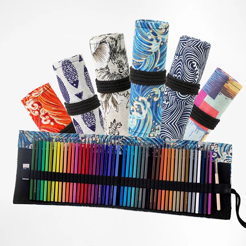 

Roll DIY School Pencil Case 12/24/36/48/72 Holes Kawaii Canvas Pen Bag for Girls Boys Pencilcase Student Stationery Supplies