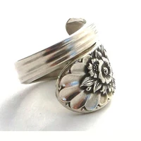fine flower pattern spoon shaped ring new retro womens ring fashion metal vintage ring accessories party jewelry size 6 10