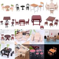 1set 112 dollhouse miniature furniture toys wooden dining table chair model set simulation dollhouse accessories decoration