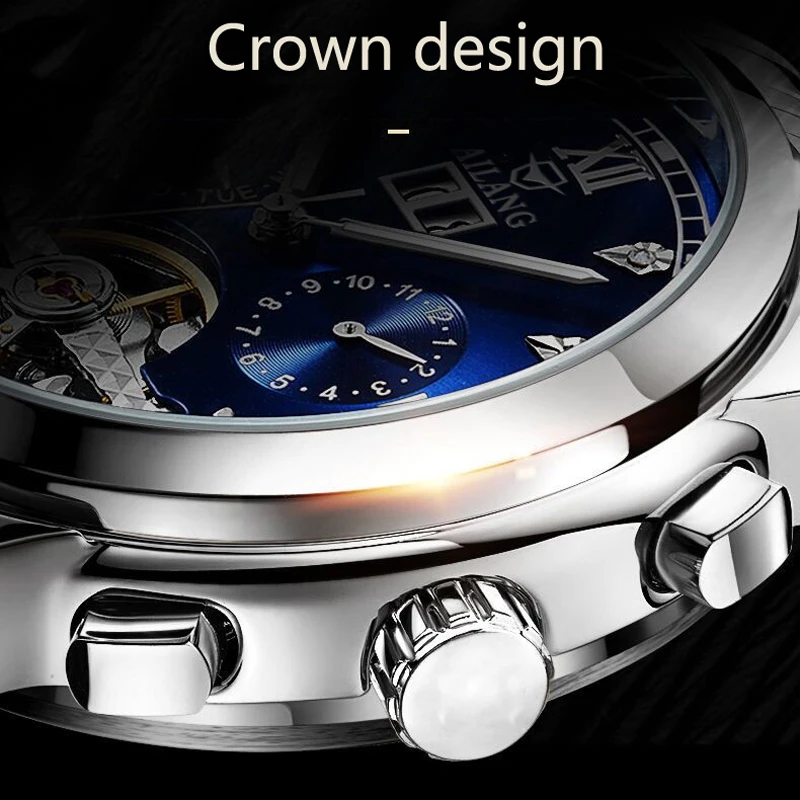 AILANG часы мужские люксовый бренд из нержавеющей стали Tourbillon несколько функций водонепроницаемые механические мужские часы