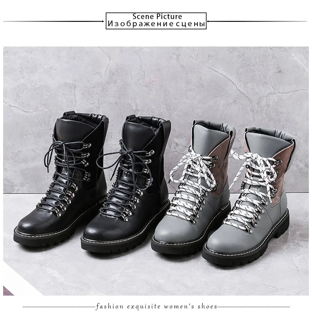 ROBESPIERE/зимние ботинки; Новинка; теплые женские зимние ботинки на меху с плюшевой стелькой; женская обувь на платформе из натуральной кожи; зимняя обувь на шнуровке; B103