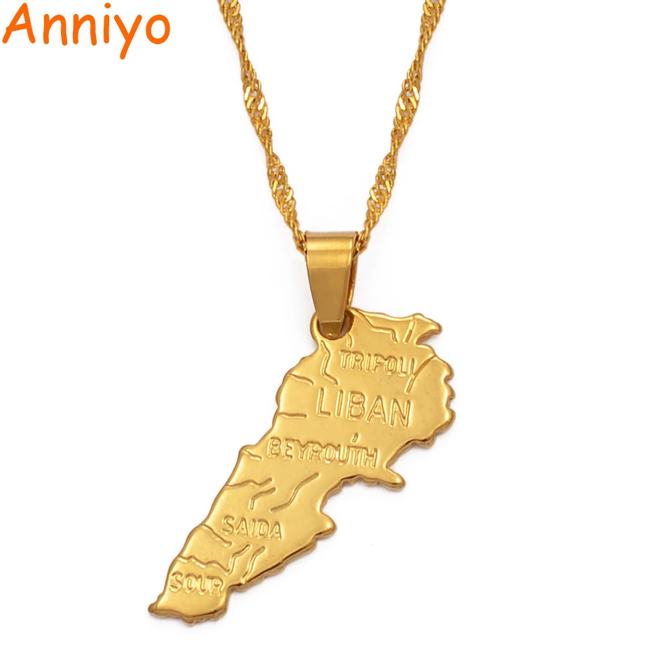 Подвеска Anniyo: 3,2 см x 1,5 см/Liban Карта Ожерелье Подвеска цепочка 45 см/60 см для женщин и мужчин золотого цвета Ювелирное Украшение карта#007410