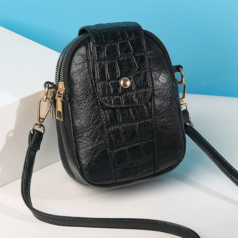 

Ladies Messenger Bag PU Leather Crocodile Pattern Small Mobile Wallet Shoulder Bag Mini Backpack