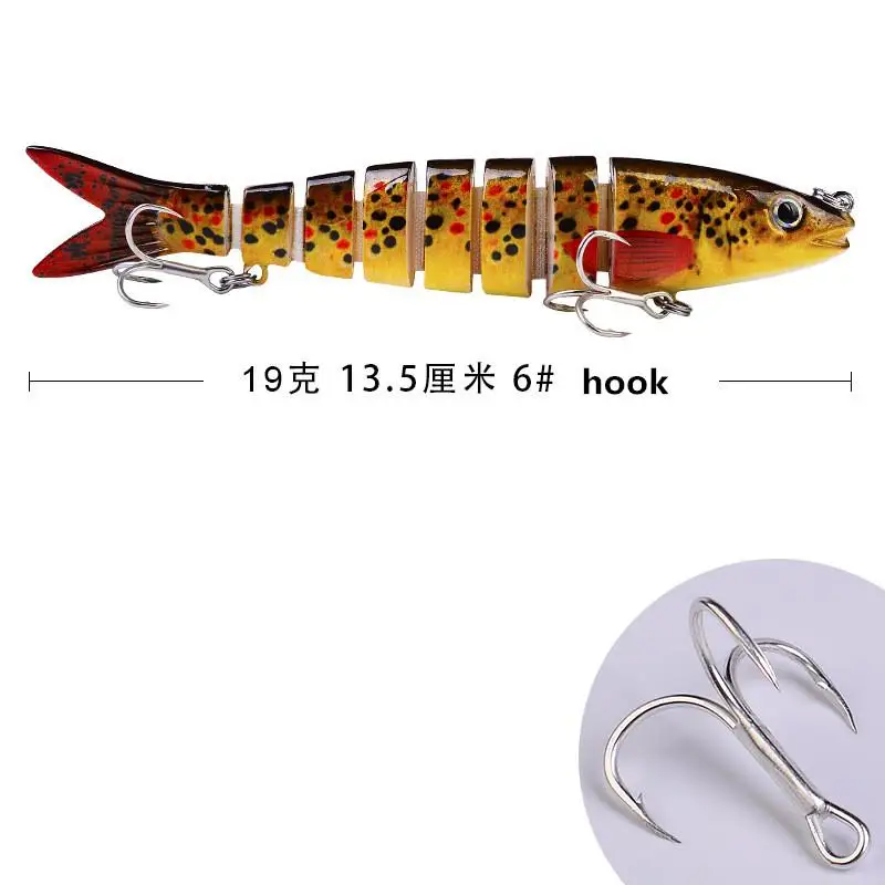 

19g Fishing Lure Multi-segments Plastic Blood Groove Hook Hard Artificial Bait 3D Fisheye Fishing Lure With 6# Blood Slot Hook