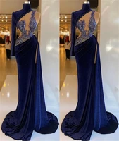 high neck velvet prom dresses luxury crystals beaded evening formal party gowns custom made short pageant dress with long sleeve