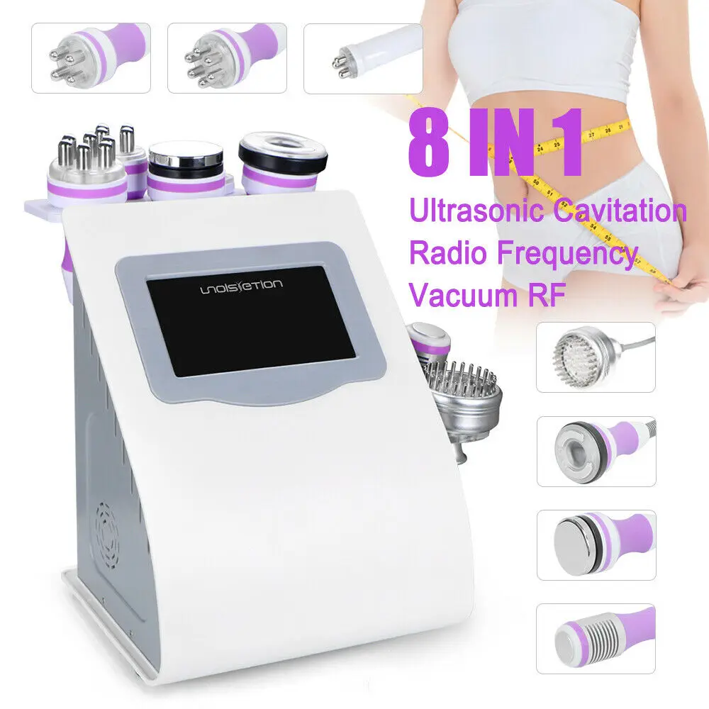 

8 IN 1 40K Unoisetion Cavitation Radio Frequency Vacuum Cold Photon Micro Current Weight Loss Slimming Machine