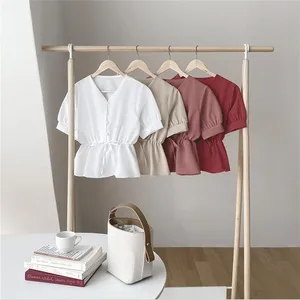 Новая весенняя винтажная красная рубашка, женские большие Топы, женская блузка с коротким рукавом для девочек, летние новые женские блузки, женские блузы