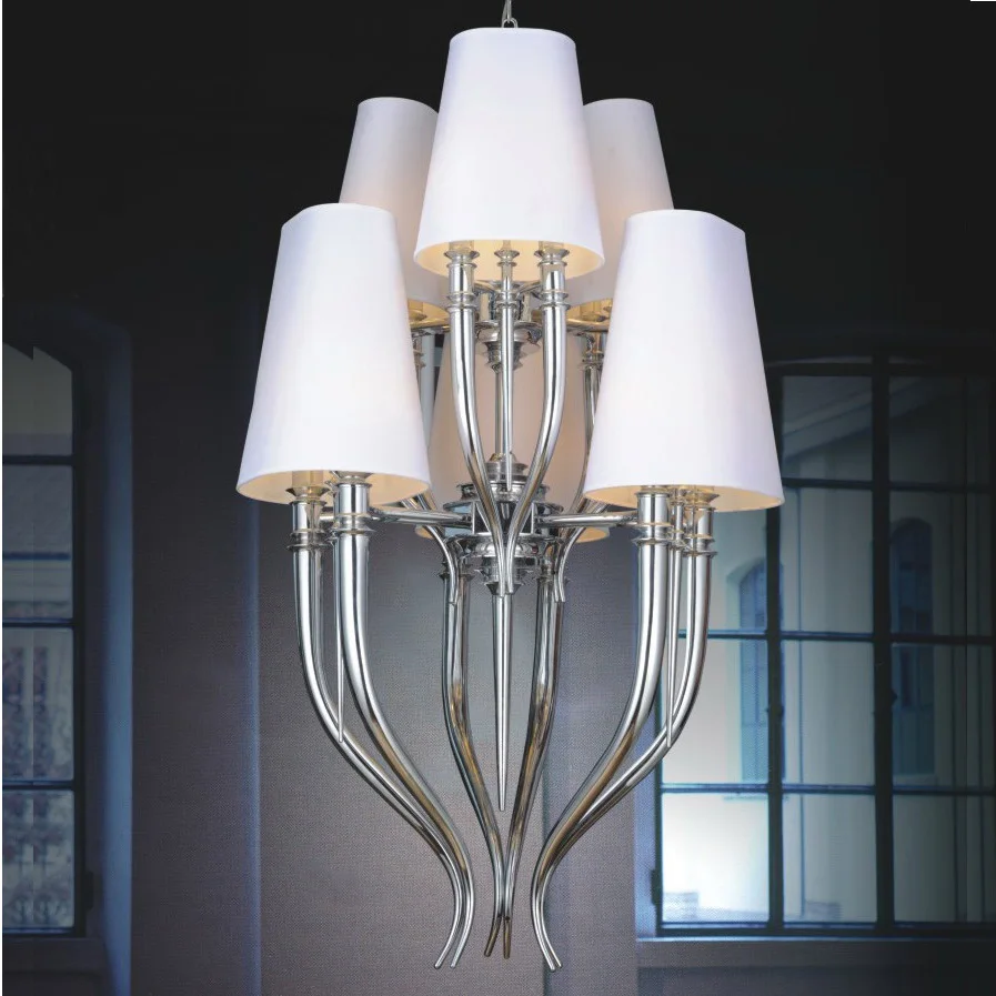 Европейские современные белые ткани железная подвеска в форме рога светильник