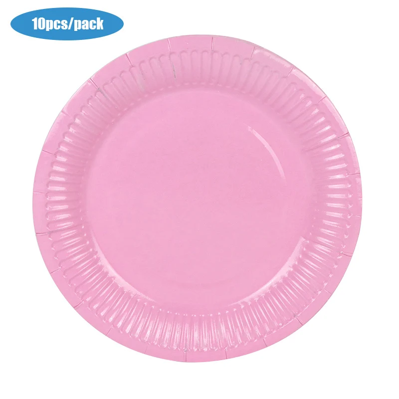 Pink 10 шт./упак. 7 дюймов Розовый и красный цвет, голубое платье в горошек и с Бумага пластина для с днем рождения, фестиваль сплошной Цвет одноразовые тарелки вечерние Декор поставки - Цвет: Pink