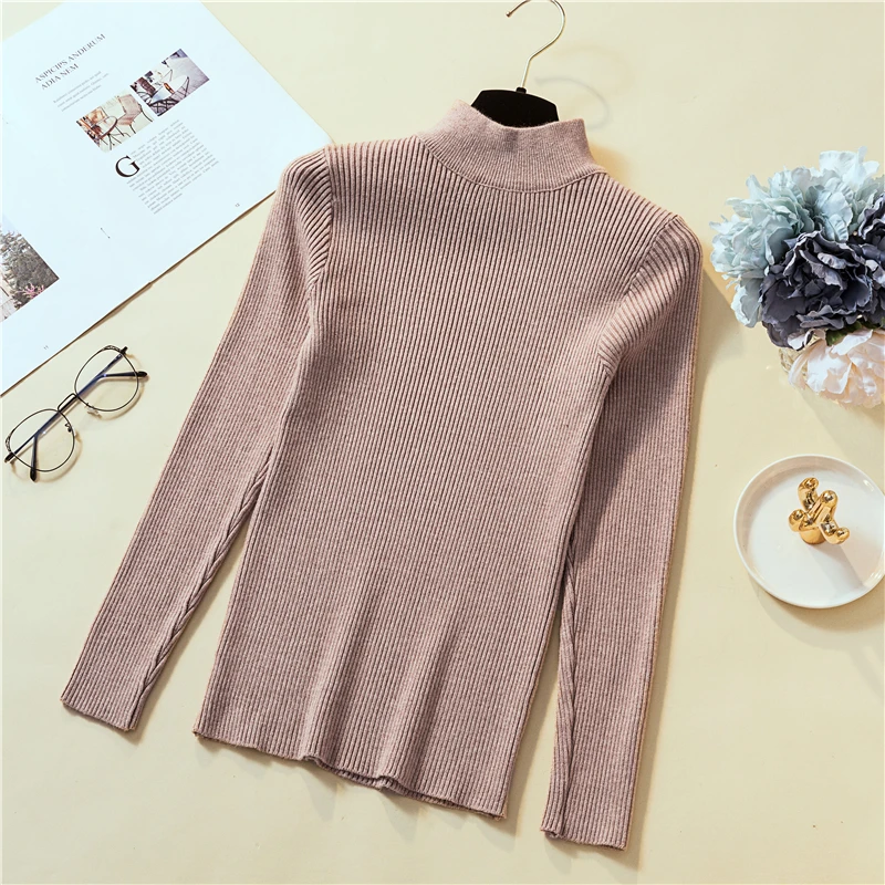 Осень-весна 0 3 Вязаная Женская водолазка милые пуловеры тонкие толстые черные