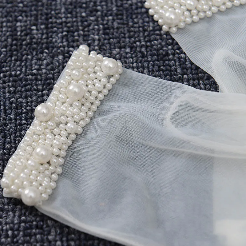 

White Gauze Gloves Finger Short Wedding Gloves Wedding Accessories Party Cosplay Performance Fashion Bridal Gloves with Pearl