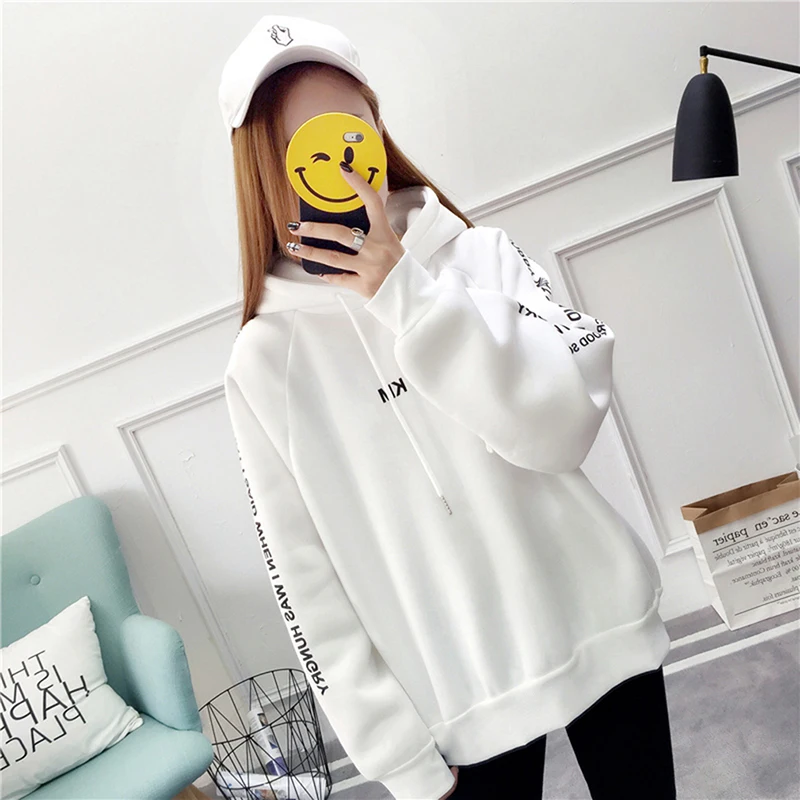 

Harajuku Letter Printed Casual Hooded Hoodies Pullover Women Autumn Spring Thick Loose Sweatshirt Female Thicken Coat Outerwear