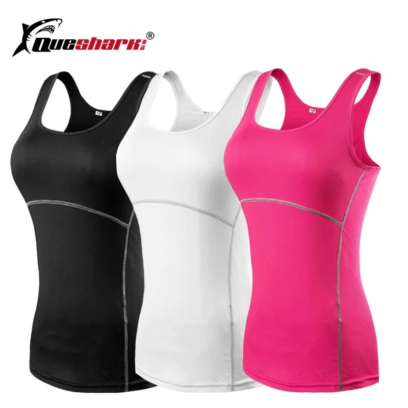 

QUESHARK Women Sleeveless Yoga Shirt Fitness Gym Vest Jogging Running Tank Tops Cool Quick Dry Singlet Workout Skin Short Shirts
