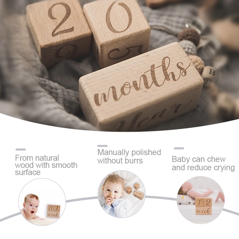 3pcs/set Baby Milestone Cards Wooden Block Baby Age Square Engraved Newborn Birth Gift Souvenir Photography Tool Accessories