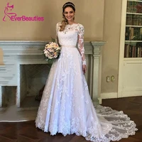 muslim wedding dress 2020 long sleeves full cover lace vestido de noiva bride dress long train bridal gowns