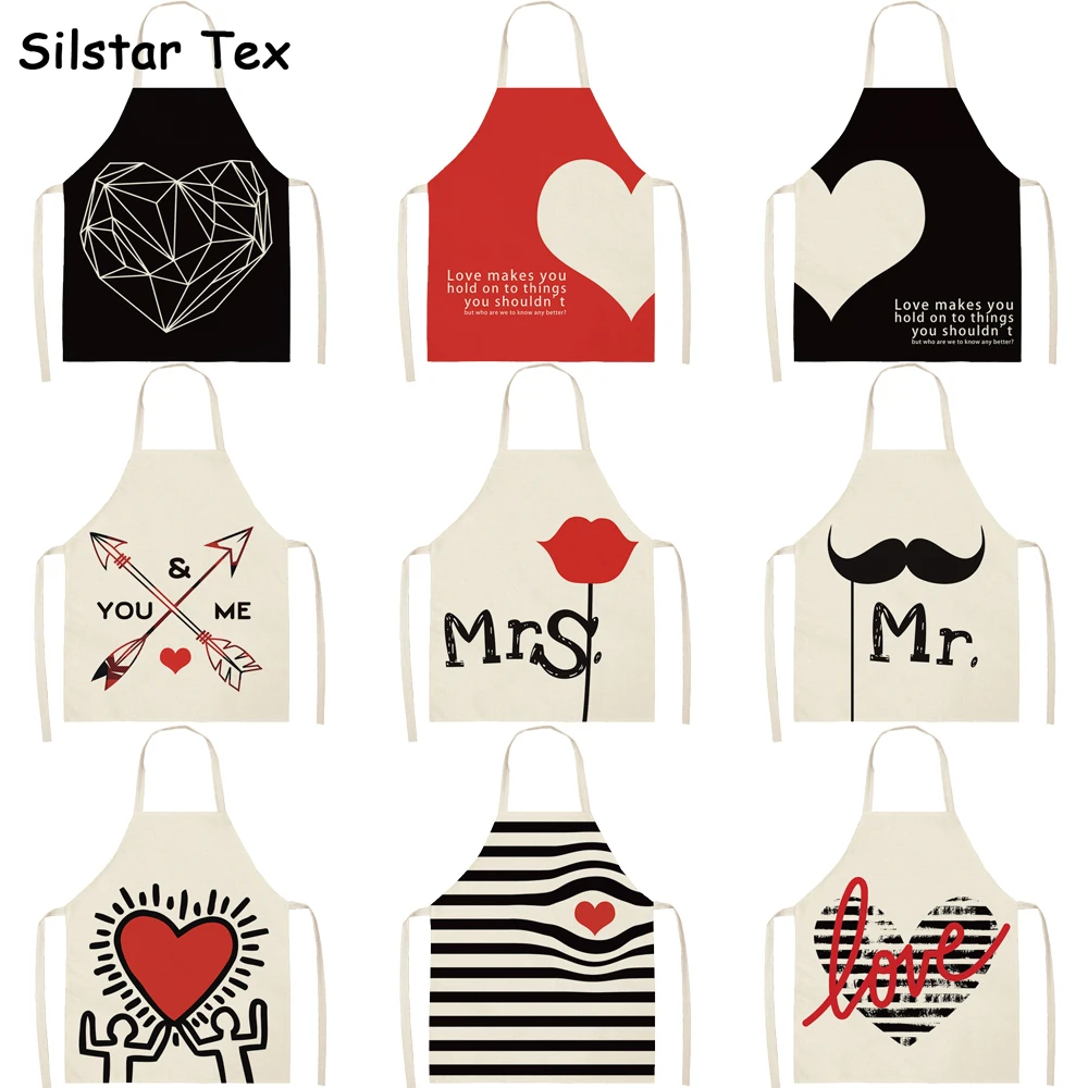 

Silstar Tex Red Heart Apron With Words Kitchen Aprons Dress Woman Hairdresser Barber Kids Garden Beard Haircut