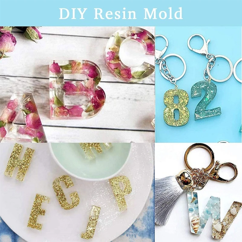 

1 Set Crystal Epoxy Resin Mold Alphabet Letter Number Pendants Silicone Mould X7YC