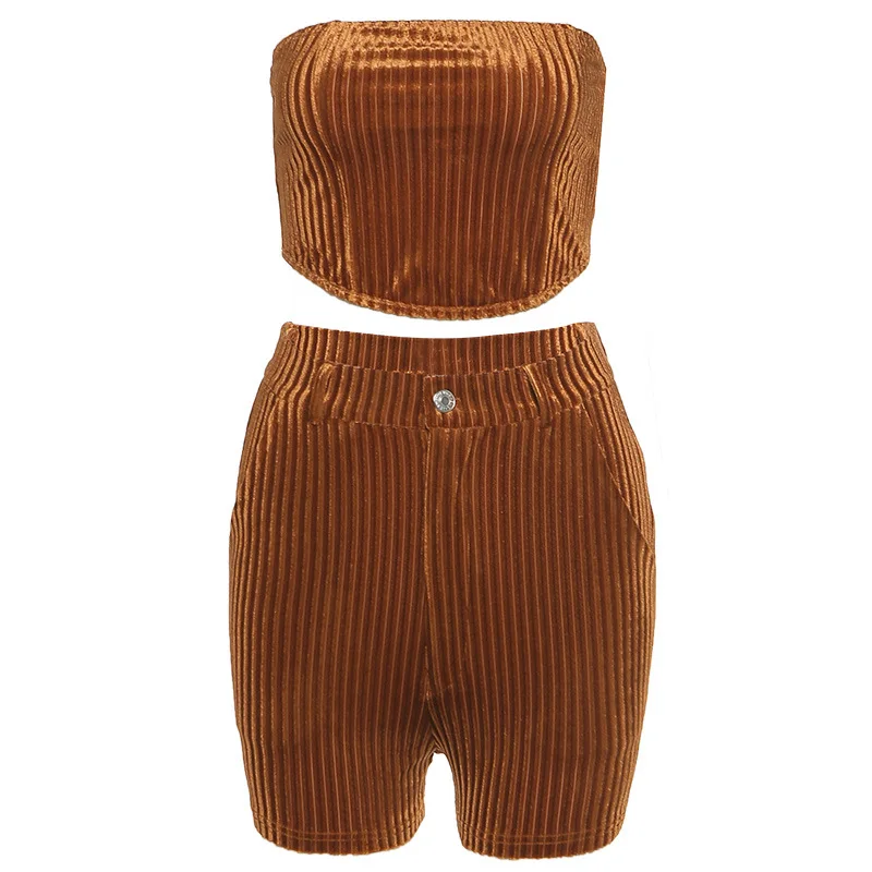 

2021 summer women's new sexy low-cut one-word shoulder wrap chest vest bag hip shorts casual suit