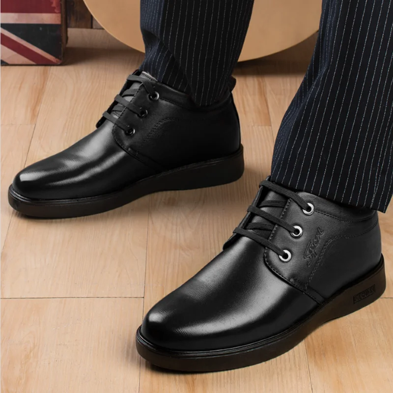 

JXJBP Men's round head cotton shoes casual men's leather boots with thick front lace up and warm Martin boots