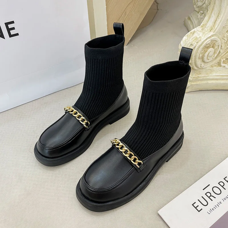 

2021 New Winter Leather Women's Boots Fashion Round Toe Chunky Heel ANKLE Boots Platform Shoes Women Shoes Motorcycle Boots