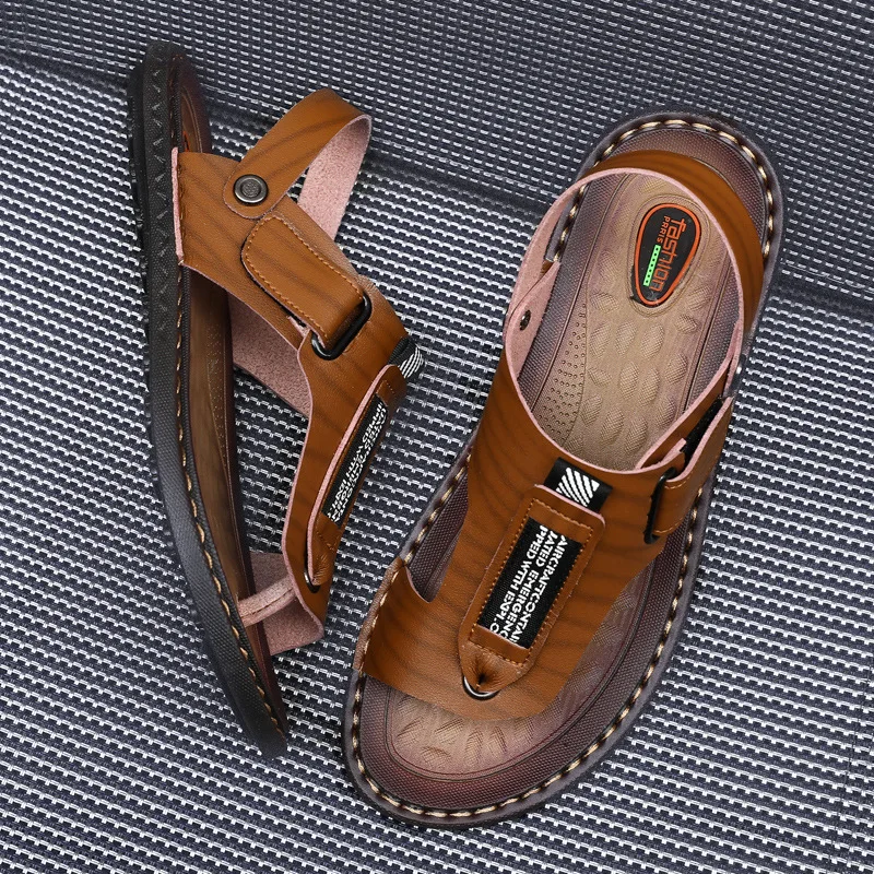 

Summer Sandals Male Outdoor Flip Flops Men Comfortable Casual Shoes Leather Men Breathable Beach Shoes Sandals Plus Size