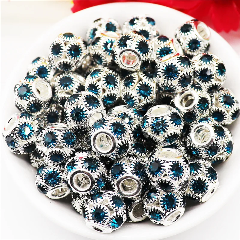 

10Pcs White Clear Crystal Silver Plated Large Hole Brass Cubic Zirconia CZ Micro Pave Beads Spacers for Bracelets Jewelry Making