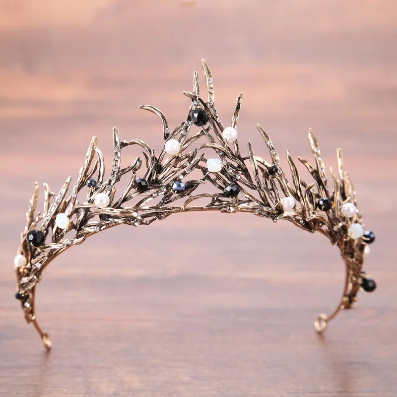 

Retro Luxury Crown Crystal Tiaras Black Rhinestone Hair Accessory Bridal Queen Wedding Baroque Women Jewelry Accessorie Headwear