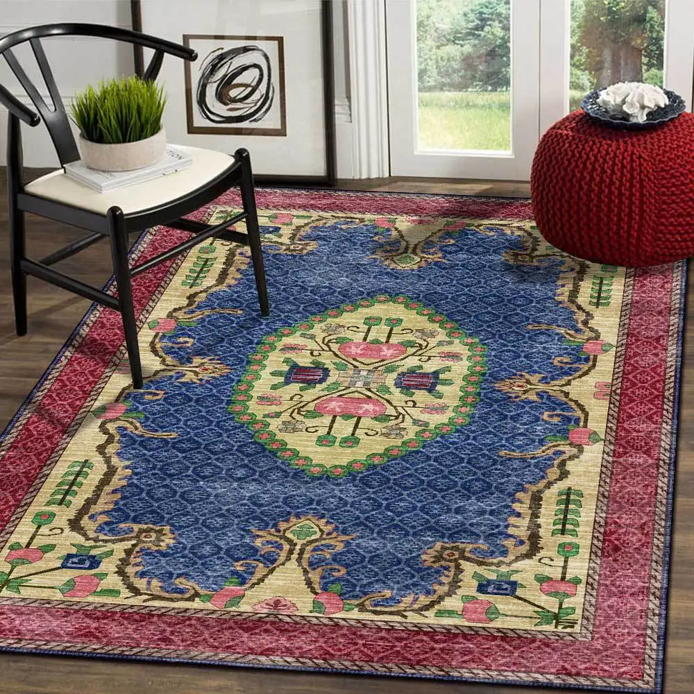 

Retro European Style Bedroom Bedside Area Rugs Persian Geometric Floral Living Room Non-Slip Floor Mat Kitchen Hallway Carpet