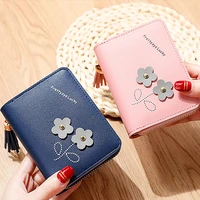 womens short cute flowers coin wallet portable student card holder female money bag clutch pu leather zipper hasp small purse