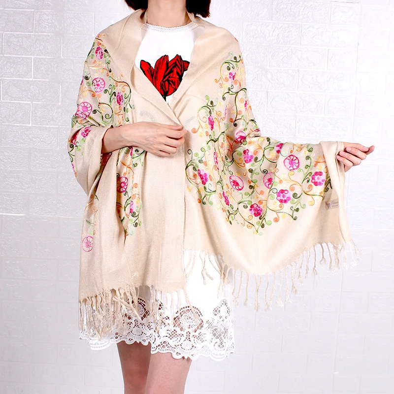 Демисезонный стиль этнический вышитый кашемировый Шарф Индия Непал большая шаль