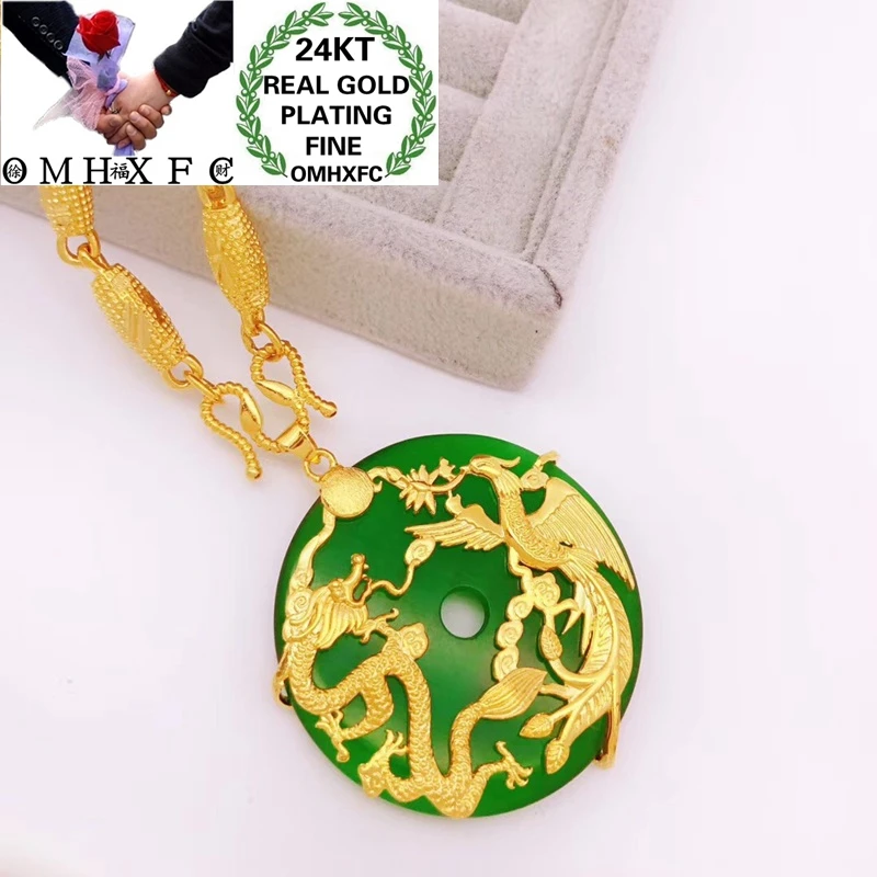 

OMHXFC Jewelry Wholesale YM360 European Fashion Woman Man Party Birthday Wedding Gift Dragon Phoenix 24KT Gold Pendant Necklace