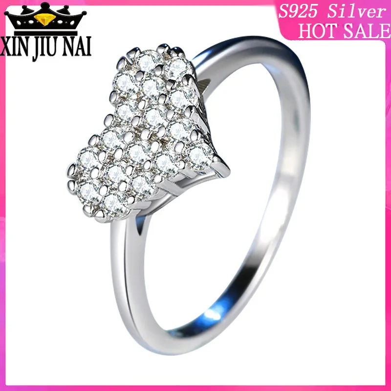 

925 Sterling Silver Heart-shaped diamond suitors Female Romantic Gift Heart Love Zircon CZ Rings for Women Fine Jewelry